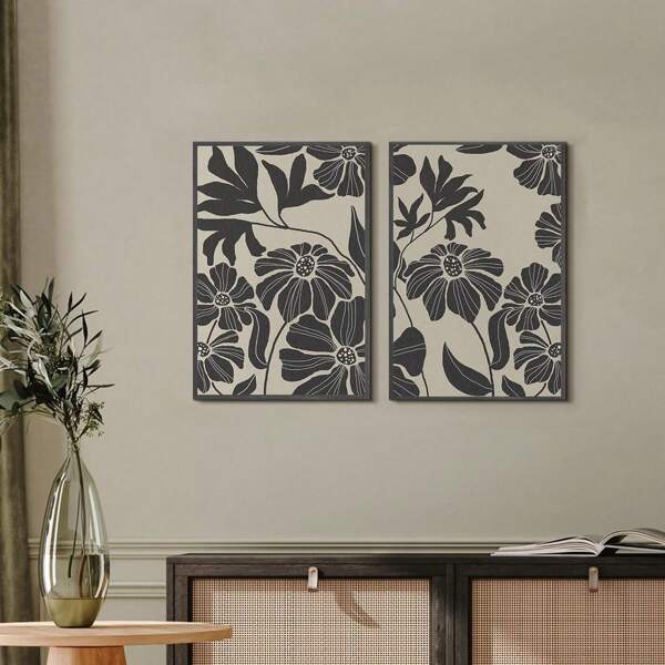 2pcs Decorative Wall Art Panels, Floral & Abstract Geometric Patterns, Home Decor Modern Design For Kitchen, Dining Room, Hanging Wall In Bedroom And Living Room
