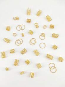 40pcs/Set Mixed Shape Dreadlock Hair Ties, Adjustable Hair Bands Suitable For Braiding Hairstyles, All Seasons - Gold - View 3