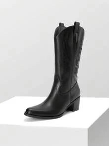 Women's Western Cowboy Mid-Calf Boots Embroidery Chunky Heel Music Festival Party Boots - màu đen - Xem 3