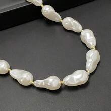 1pc Vintage-Inspired Gold Beaded Baroque Pearl Stainless Steel Lobster Clasp Necklace - White - View 3