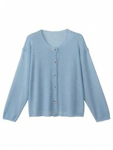 Solid Color Knitted Sheer Long Sleeve Cardigan