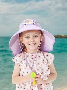 1pc Sparkly Butterfly Cartoon Print Sun Hat, For Girls Toddler/Child, Lightweight, Adjustable String, Outdoor Sports Cap With Whistle, Large Brim Summer Beach Hat - 1PC - View 11