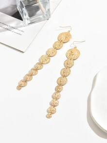 1 Pair New Creative Coin Shaped Elegant Long Tassel Dangle Earrings, Fashionable & Charming, Suitable For Daily Wear - Golden - View 3