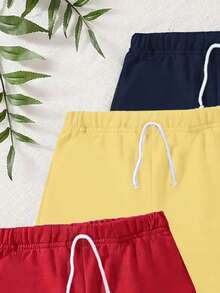 3pcs Set For Boys' Casual Sports College Style Fashionable Cute And Simple, With Three-Dimensional Decorative Fake Rope English Printed Shorts Set, Suitable For Spring And Summer Campus, Vacation, Outing And Outdoor Activities - Multicolor - View 5