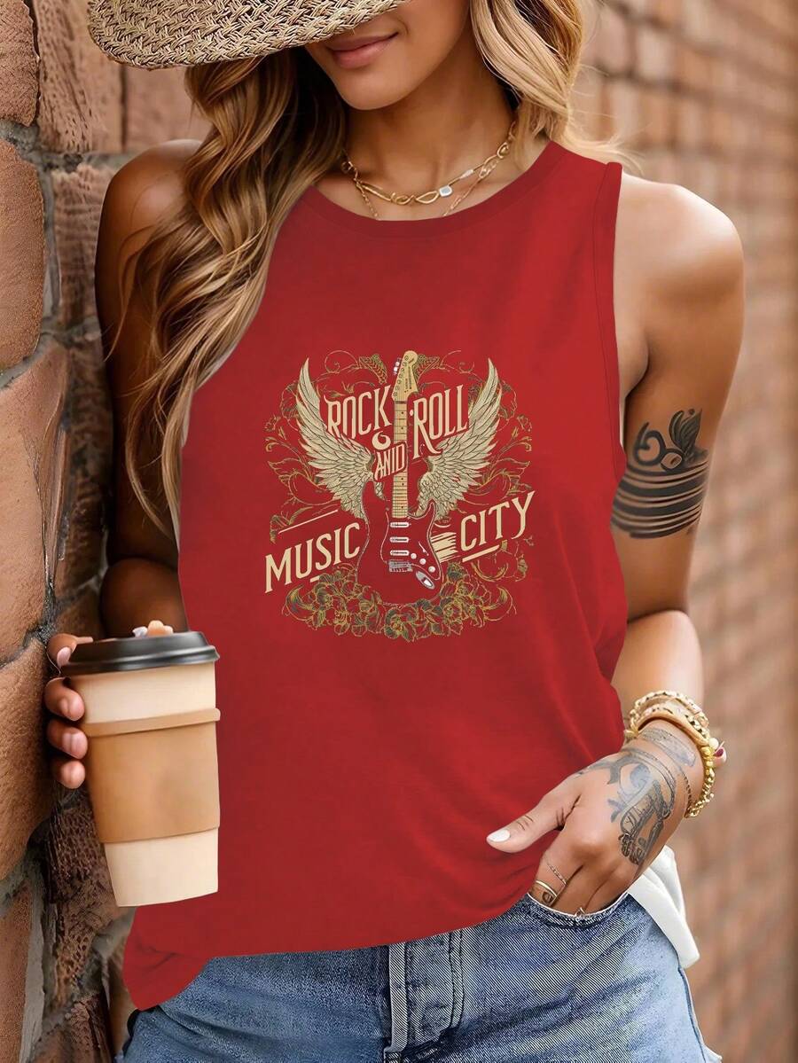 Guitar NASHVILLE ROCK AND ROLL Women's Vest - 紅色 - 查看 1