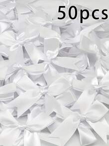 50pcs Pink And White Ribbon Bows, 3.3 Inches, Charming Decorations For Weddings, Holidays And DIY Crafts, Gift Basket Decor, Birthday Packaging, Holiday Decorations, Office Decor, Wreath Decor, Wedding Decor, Bridal Shower Decor, Party Supplies