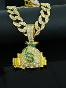 1pc Fashionable Hip Hop Style Dollar $ Symbol Pouch Pendant Necklace, Rap Music Inspired Accessories For Men