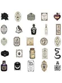 50pcs Vintage Gothic Potion Labels Magic Potion Stickers Laptop Luggage Scrapbook Room Decoration Diy Creative Stickers,School Supplies,Back To School