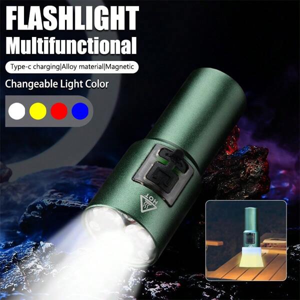 1pc Portable Powerful Flashlight, 4 Color Options, Super Bright LED Lighting, Long Lasting, Outdoor Camping Survival, USB Rechargeable, Zoom Adjustable