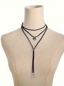 1 pièce Collier pendentif vintage élégant à disque multicouche avec corde, cadeau de bijoux pour usage quotidien, fête de vacances ou voyage