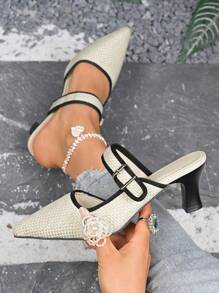 Women's High Heel Sandals, Solid Color Summer Pointed Toe Breathable Fabric Fashion High Heel Dress Shoes