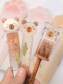 4pcs Cute Stationery Gift Set, Including Cat Paw Pencil Case, Capybara Ruler, Capybara Eraser, Capybara Pencil Sharpener, Capybara Stationery Storage Pen Box - Multicolor - View 8
