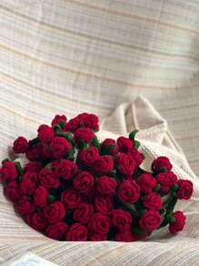 1 Set DIY Crochet Rose Bouquet Blanket Kit Crochet Flower Bouquet Blanket Material Knitting Kit Pack Red Rose Round Blanket Sofa Throw Blanket Birthday Anniversary Gift Wedding Gift Home Decor