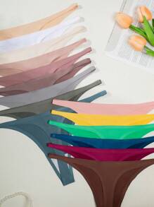 15pcs Women Seamless Dopamine Thong Panties, Colorful Sexy Soft Silk Set, Beach Bikini, Ideal Gift For Birthday, Valentine's Day, Christmas, Halloween