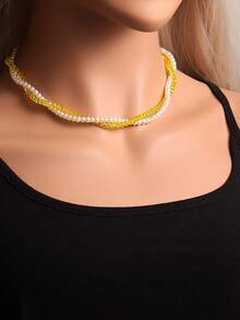 1pc Fashionable Personalized Acrylic Faux Pearl Beaded Multilayer Necklace, Versatile Wear For Women, Suitable For Daily, Date, Party, Nightclub - Basic Chain - View 2