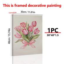 1 Stück botanische Tulpen, rosa Schleife Wandkunst, rosa Heimdekoration, Mädchen Geschenk, Tulpen Aquarellmalerei, Frühlingsdekoration - perfekt für Schlafzimmer, Wohnzimmer, Flur, Badezimmer, perfekte Heimgeschenk Wahl - Leinwand (gerahmt)