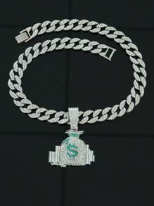 1pc Fashionable Hip Hop Style Dollar $ Symbol Pouch Pendant Necklace, Rap Music Inspired Accessories For Men