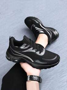 Tênis Esportivos de Malha Respirável e Confortável, com Aumento de Altura por Amortecimento de Ar, Estilo Casual Fashionável para Uso Externo e Corrida, com Cadarço, para Homens