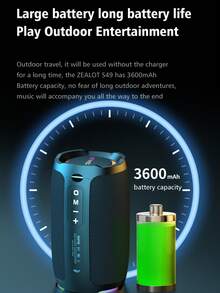 Zealot S49 Wireless Portable Speaker, 10W Power, Built-In 3600mAh Battery, With Breathing Atmosphere Lamp, Nylon Bag, IPX6 Waterproof, Support TF Card/USB/Audio Input, Connect Two Units For TWS Stereo Sound, Built-In Microphone For Hands-Free Calls, Suitable For Outdoor/Home Use, Subwoofer - Black - View 8