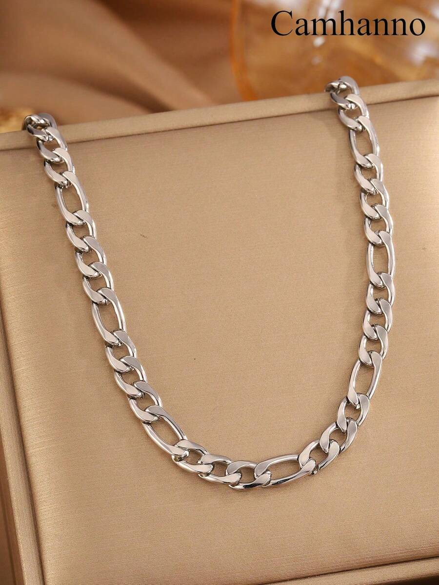 1pc Minimalist Stainless Steel Necklace Suitable For Both Men And Women - Silver - View 1