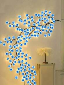 96颗LED蓝色樱花藤蔓灯，发光樱花枝灯，可弯曲樱花花环灯，蓝色和粉色樱花树灯，LED枝灯，8种闪烁模式，USB供电，DIY，室内氛围装饰灯，樱花墙面装饰，樱花枝花环装饰，适用于卧室、客厅、墙壁 - 96LED藤條燈 - 查看 10