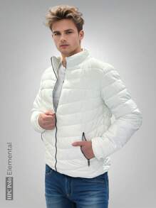 HPC POLO Chamarra Abrigo Blanca para Hombre HPC Polo – Estilo Puffer , Manga Larga, Básica, Casual, Bonita, Ligera y Cómoda, Ideal para Clima Fresco, Look Urbano o Uso Diario