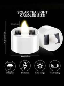 4/6/12 件太阳能茶蜡烛灯，防水闪烁无焰蜡烛灯带光传感器，可充电，适用于户外派对、花园、家居装饰 - 暖光 - 查看 9