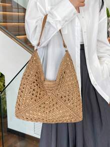 Large Capacity,Portable Women's Woven Straw Shoulder Bag Medium Size Handbag With Handle For Beach Vacation For Teen Girls Women College Students Perfect For School,College,Outdoors,Travel,Outings,Shopping,Holiday,Summer Essentials,Perfect For Vacation & Holiday,School Bag,Portable,Large Capacity,For Teen Girls Women College Students,Perfect For Office,College,Middle School,High School,Work,Business,Commute, Wicker Bag