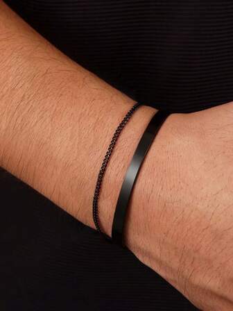 2pcs Men's Stainless Steel Bracelet, Simple & Elegant Adjustable Daily Wear Bracelet