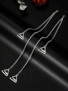 1pc Women's Sparkly Rhinestone Strap Elegant Copper Body Chain, Sexy Invisible Bra Strap Lingerie Accessory, For Rave - Silver - View 5