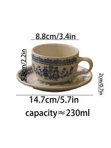 1 套陶瓷咖啡杯碟，创意复古陶瓷杯盘，法式下午茶杯，甜点盘，家用餐桌餐盘，蛋糕盘，牛排和意大利面盘 - 彩色 - 查看 3