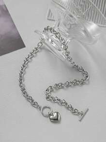 1pc Casual Heart Shape Pendant Lobster Clasp Necklace