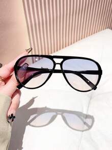 1pc Men's Aviator Fashion Glasses, Retro Black Frame, Summer Fashion Glasses Suitable For Vacation, Travel, Beach, Unisex Fashion Eyewear For Summer Beach Vacation,Outdoor,Travel - Multicolor - View 3