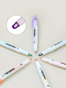 6pcs/Set Soft Tip Fluorescent Highlighter Pens, Waterproof, Quick Dry, For Diary, Scrapbook, School Supplies, DIY Decoration, Planner, Note-Taking, Office, Writing & Correction, Marking & Highlighting, Back To School, Random Color