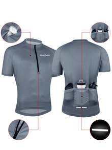 X-TIGER Maillot de cyclisme pour hommes à manches courtes avec zip 1/2 et 3 poches arrière, anti-transpiration, couleur noire, veste de cyclisme - Gris - Voir 5
