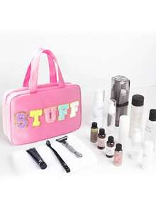 大号悬挂式洗漱包，防水可折叠手提包，旅行化妆剃须刀收纳包，女士化妆包，学习用品，大学宿舍必备，学生毕业礼物 - 玫紅色 - 查看 3