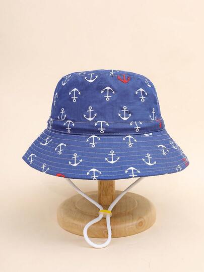 1pc Baby Hat, Spring/Summer Hat With Animal & Anchor Pattern, Kids Wind-Resistant Bucket Hat, Unisex Bucket Hat