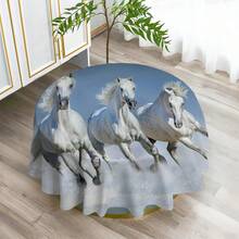 1 件奔跑白马系列印花桌布，现代涤纶矩形/圆形防水桌布，数码印花，适用于客厅、家居、户外餐厅、小圆桌 - 彩色 - 查看 9