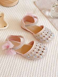Girls Crystal Decor Closed Toe Summer Sandals, Fashion Versatile Toddler & Little Kid Princess Bowknot Dance Shoes - Pink - View 3