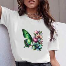 Pegatina de transferencia térmica de alta definición con degradado de color, con mariposa a la izquierda y flor a la derecha, adecuada para ropa, gorras, bolsos, toallas, sillas y otras decoraciones, de alta elasticidad y lavable