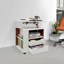 RibasuBB Multi-Functional Bookshelf With Adjustable Top, Universal Wheels, Wire Clip, And Book Stoppers - Modern Design For Home, Office, And School Use - White - View 3