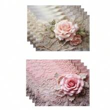 1pc/4pcs/6pcs Beautiful Flower Pattern Linen Table Placemats, Suitable For Dining Table, Seasons All Year Round, Modern Washable Placemats For Room Decor, Table Runners, Coasters, Kitchen Dining Table Mats, Party Decorations, Home Decor, Perfect Gift
