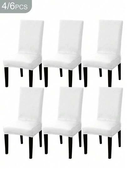 4/6pcs White Milk Silk Chair Covers, High Elastic Dust-Proof And Stain-Resistant, Suitable For All Seasons, Living Room, Hotel, Restaurant, Kitchen, Home Decor