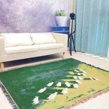 1pc Lamb Under The Sky Pattern Bohemian Tassel Jacquard Weave Blanket, Thick, Soft, No Printing, Washable, Easy Care, Colorfast, Suitable For Home Decor, Sofa, Chair, Bed, Wall Hanging, Tablecloth, Floor, Garden, Picnic, Outdoor Camping