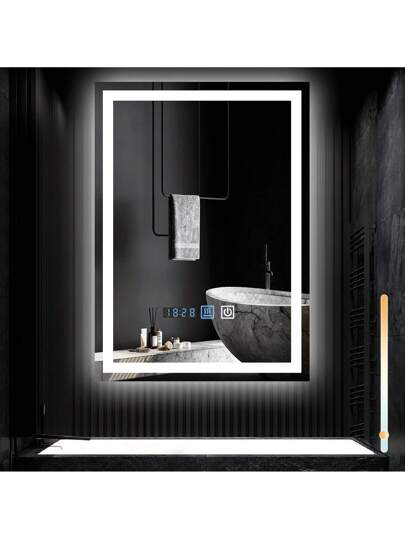 Bathroom Lighting Spiegel LED 50x70cm Wand IP44 Touch Switch Klok Fog Removal Feature Dimmable 3000K 6500K