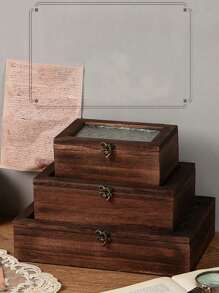 1pc Multifunctional Vintage Wooden Storage Box, Large Capacity Container For Organizing Beads, Crafts, Diamond Painting, Headphones, Cables, Chargers, Jewelry, Office Desk & Drawer Small Items