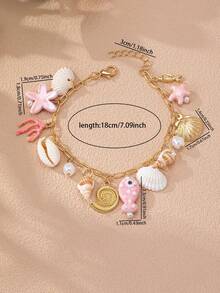 1 Stück Seestern, Muschel, Sardinen Charm Dekor Armband, Frauen Sommer Strand Schmuck, Geschenk für sie - Verschiedenfarbig - Übersicht 3
