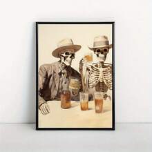 1pc, Vintage Skull Denim Canvas Art, Nosai Relic Wood Framed Wall Decoration, Unique Western Mural And Creative Posters For Road Trip Gifts- 1 Piece Of Wood Framed Oil Painting (3) Thickness 2.5 Cm/ 1 Inch- Home Decoration For All Occasions - Ideal New Year, Valentine's Day, Thanksgiving, Easter, Christmas Gift , Room Decoration Aesthetic, Wall Decoration Art, Perfect Gift, Autumn And Winter Wall Decoration, Living Room Decoration, Bedroom Decoration, Kitchen Decoration, Entry Decoration, Bathroom Decoration, Direct Wall Painting, High Quality Wall Painting Poster - Khaki - View 4