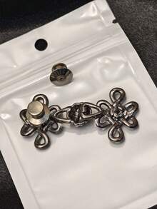 1 对/2 对可调节金属合金无钉牛仔裤腰扣带可拆卸腰扣魔术工具 - 銀黑色 - 查看 3