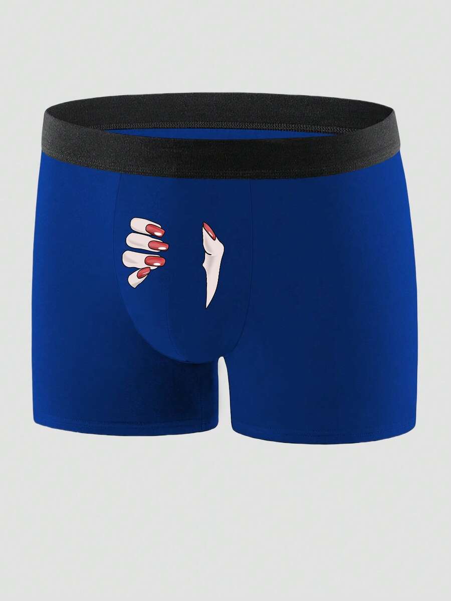 Men's Black Sexy Printed Grip Pattern Elastic Briefs, Casual Underwear - Blue - View 1